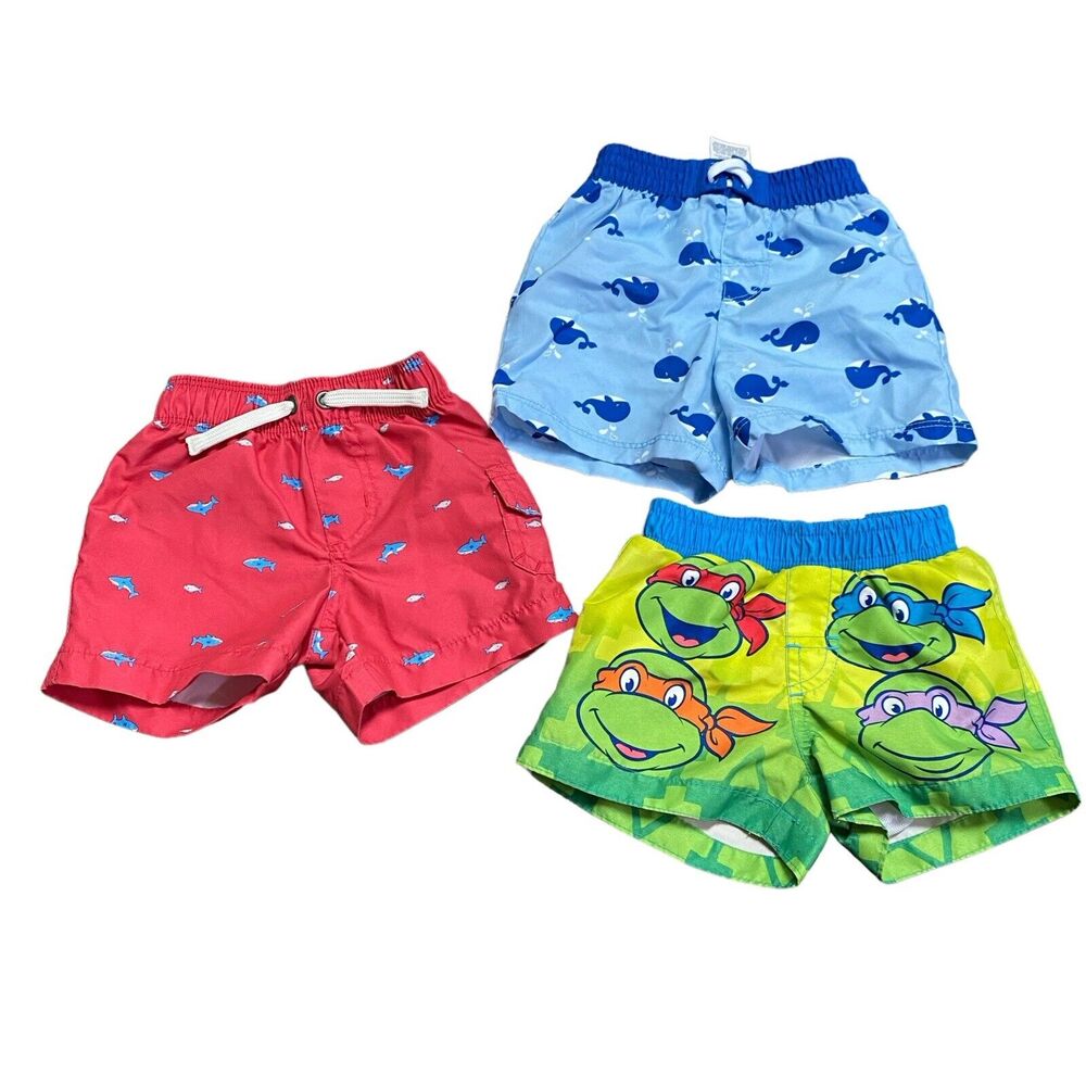 Baby Boy Swim Trunks 3-6 Months TMNT Whales Sharks Lot Of 3